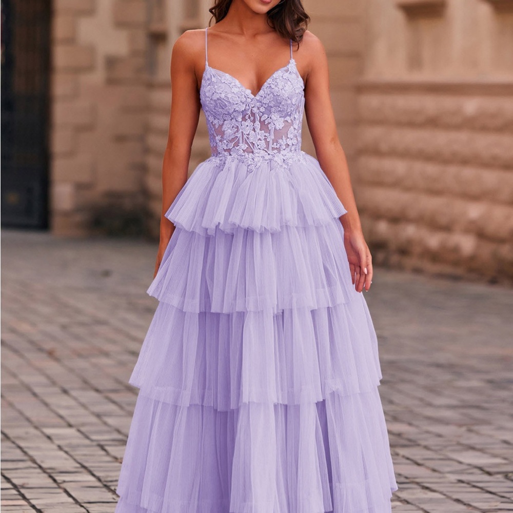 Lilac Tiered Prom Dress